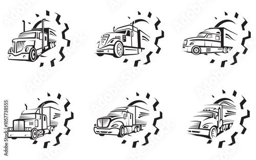 monochrome icon set of truck repair service isolated on white background