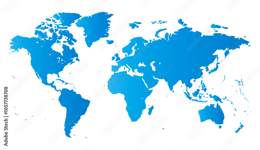 Obraz premium Map of the world in blue, isolated on transparent or white background. Detailed world map, vector illustration.