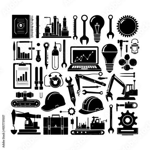 
Construction tools collection silhouette vector Set of different types of construction tools vector icon silhouette illustration.