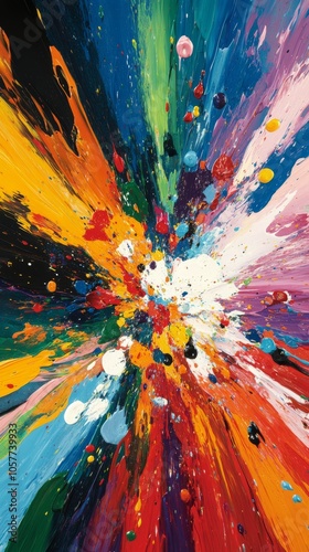 Vibrant abstract artwork featuring bold colors and dynamic splashes created i...