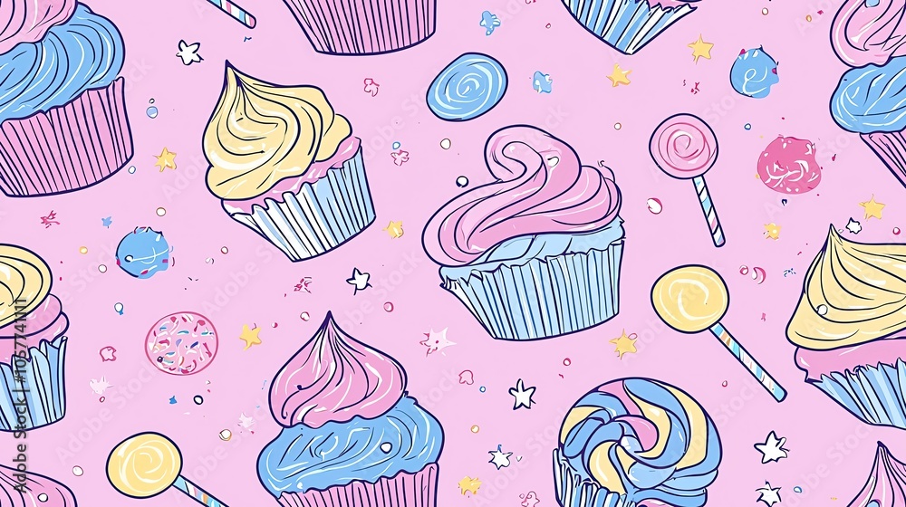 seamless pattern design Colorful cupcake pattern on pink background seamless pattern design Colorful cupcake pattern on pink background