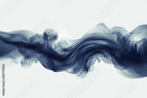 Elegant dark blue swirling smoke abstract formation on a light background