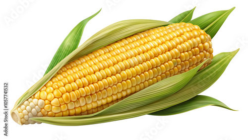 Wallpaper Mural Fresh Yellow Corn on the Cob with Green Husk Isolated on a White Background Torontodigital.ca