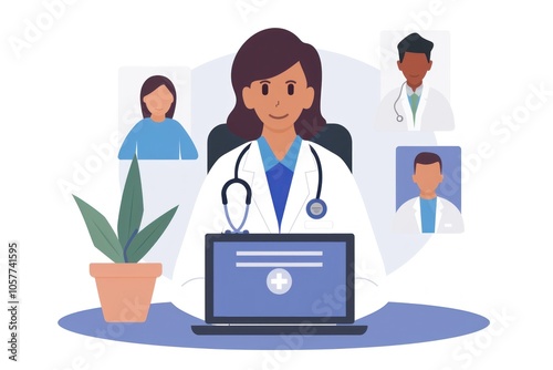 Telemedicine consultation concept with doctor and diverse patients