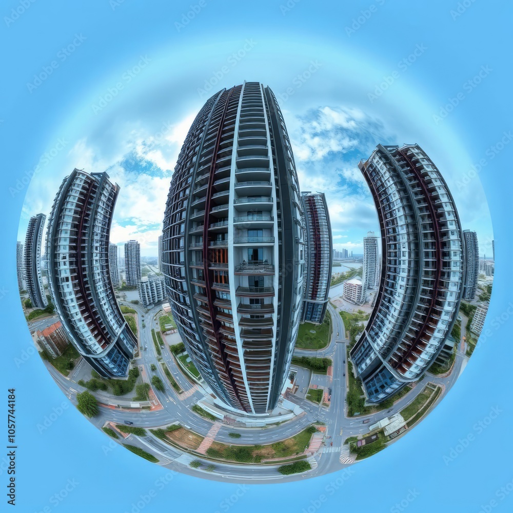 Hdri 360 panorama near skyscraper multistory buildings of residential ...