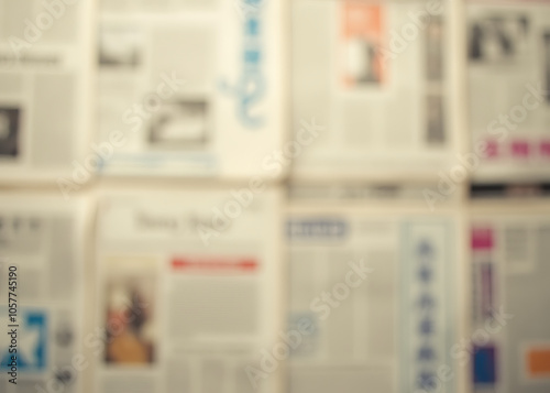 Old news papers create a blurry abstract background with no clear focus.