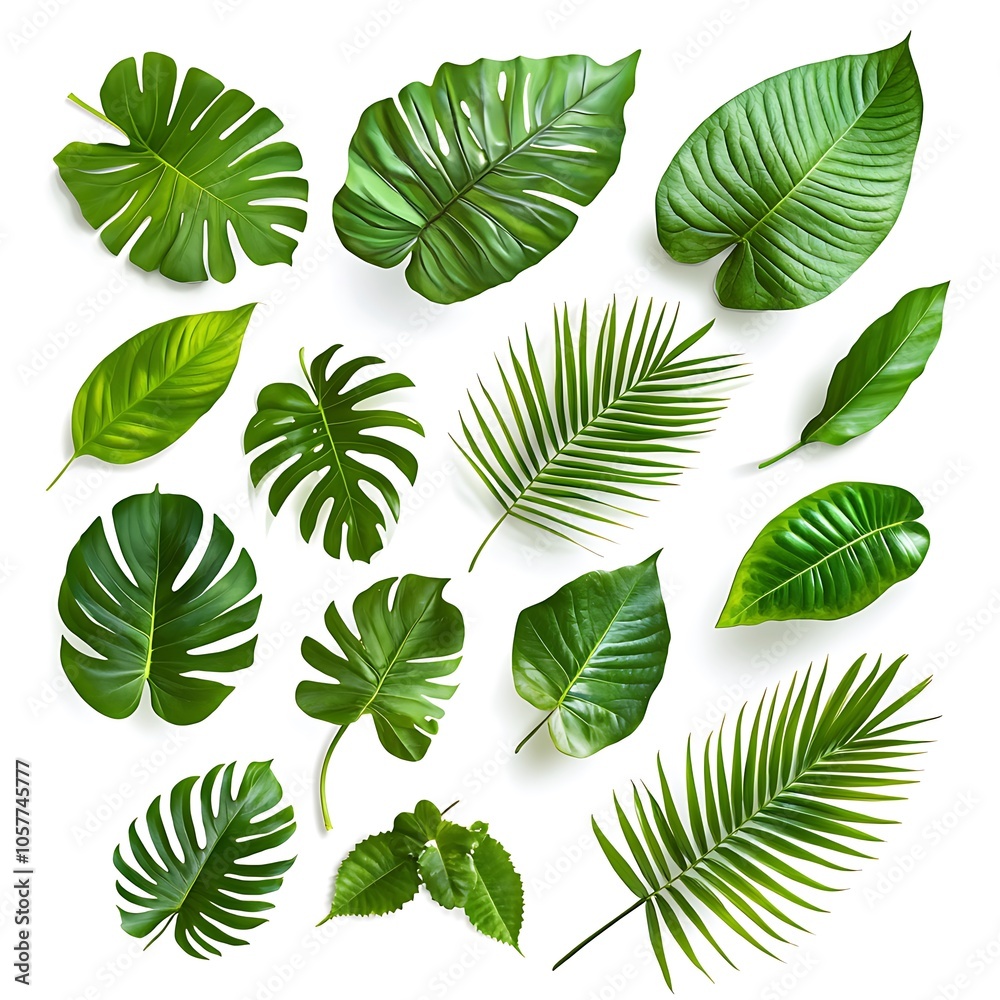 Obraz premium Create a PNG of top view of leaves isolated on white background.