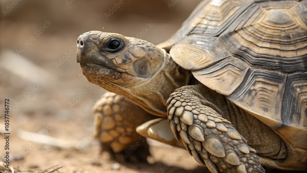 Side view of a Galapagos tortoise with its head raised. Side view of a Galapagos tortoise with its head raised.