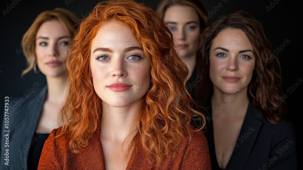 Portrait Of Four Attractive Young Women In Studio Standing In Line Portrait Of Four Attractive Young Women In Studio Standing In Line