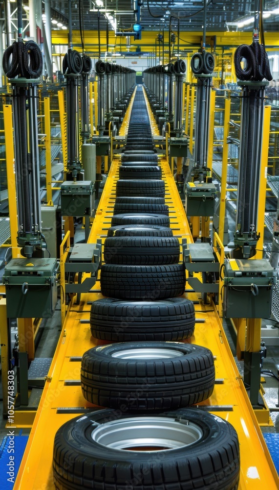 Fototapeta premium High-Tech Automotive Tire Production with Robotics for Quality Assurance in Modern Manufacturing