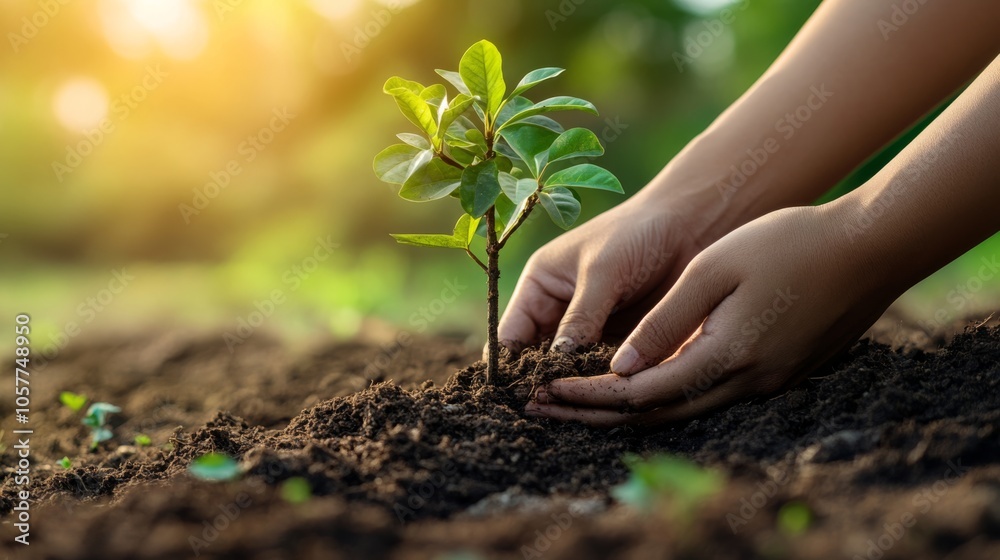Close-up of hands gently placing a small tree into the soil, symbolizing commitment to environmental sustainability and CSR efforts. Close-up of hands gently placing a small tree into the soil, symbolizing commitment to environmental sustainability and CSR efforts.