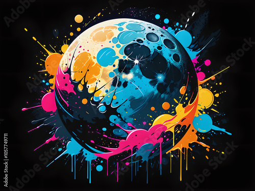Mysterious Full Moon: Abstract Splatter Art Enchantment