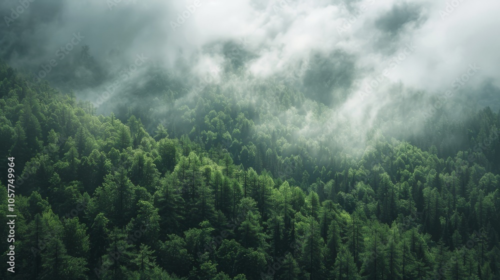Cloudy sky casting shadows over lush green mountain forests Cloudy sky casting shadows over lush green mountain forests