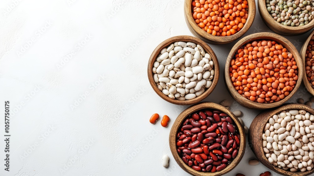 Top view of plant-based protein sources ideal for vegan diets. Top view of plant-based protein sources ideal for vegan diets.