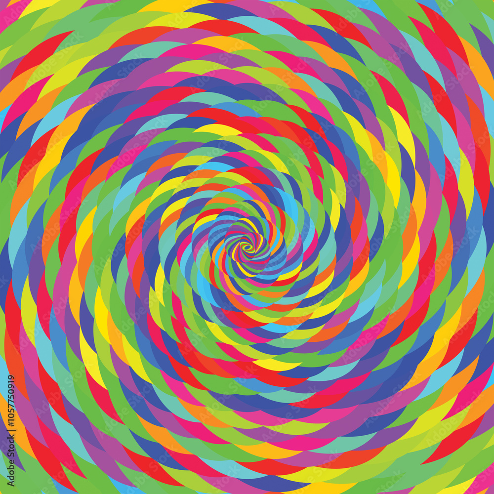 Hypnotic effect of spiral with concentric swirls in random colors showing joy Hypnotic effect of spiral with concentric swirls in random colors showing joy