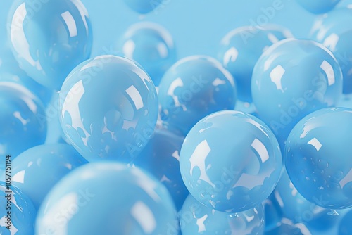 Floating blue balloons on a soft sky blue background for celebratory events and parties. Concept of blue Monday