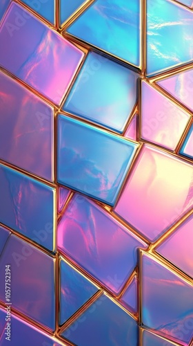 Colorful mosaic tiles with a shimmering surface reflecting light in a vibrant...
