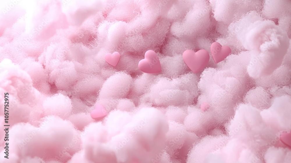 Pink hearts floating on a cloud of cotton candy. Pink hearts floating on a cloud of cotton candy.