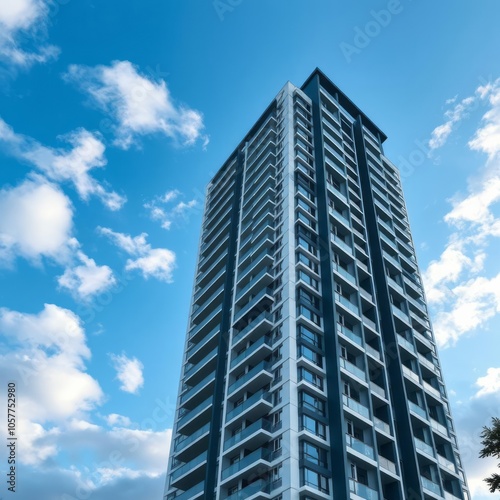 Modern condominium block building with blue sky cloud real estate Condominium 