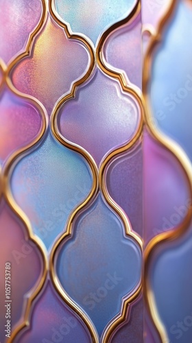 Colorful mosaic tiles with a shimmering surface reflecting light in a vibrant...