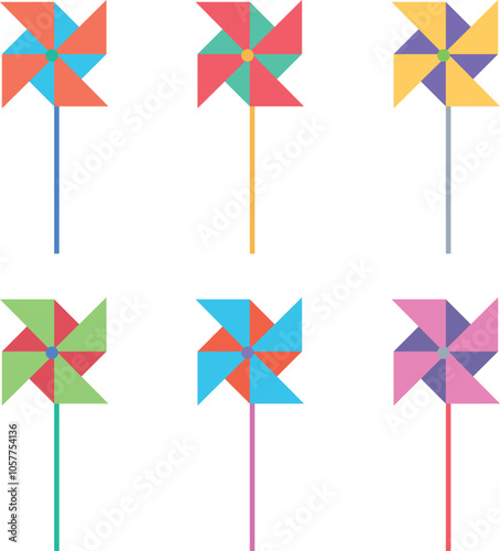 Wind rose flat icon set