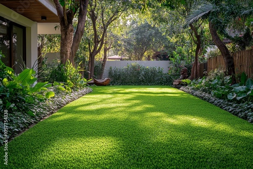 A modern house surrounded by lush greenery and a well maintained lawn in brig...