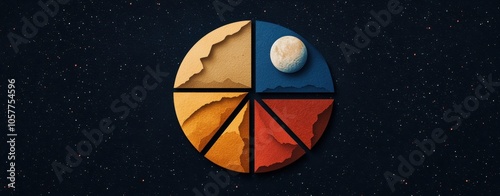 Creative pie chart illustration depicting nature and celestial elements.