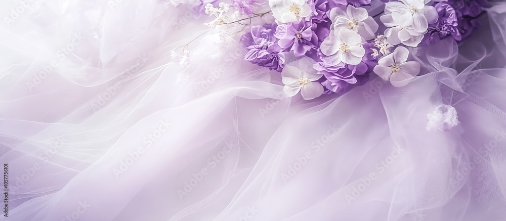 Stunning lavender gown showcases artistic floral embellishments. Stunning lavender gown showcases artistic floral embellishments.