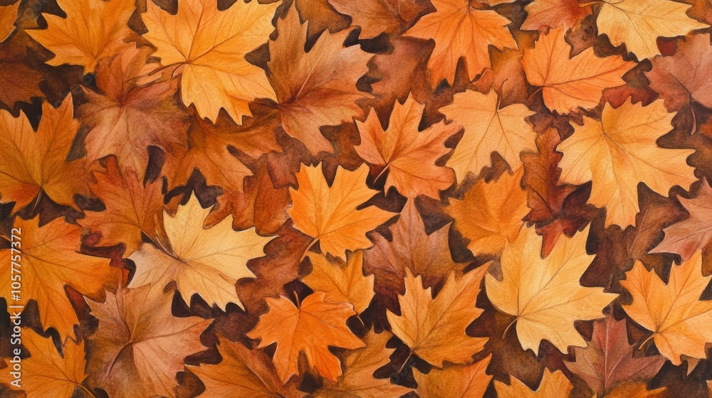 Abstract Autumn Maple Leaves Watercolor Background in Warm Orange Palette Abstract Autumn Maple Leaves Watercolor Background in Warm Orange Palette
