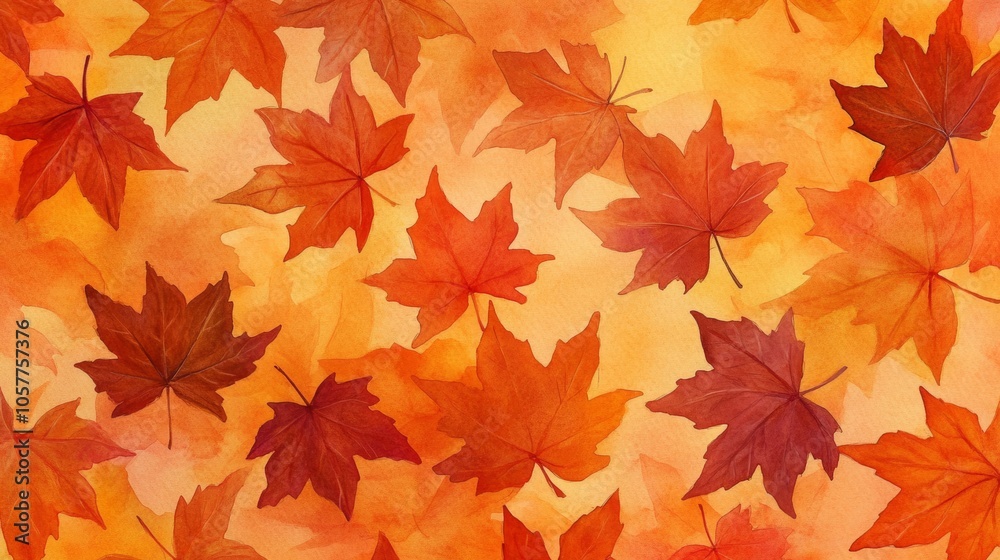 Abstract Autumn Maple Leaves Watercolor Background in Warm Orange Palette Abstract Autumn Maple Leaves Watercolor Background in Warm Orange Palette