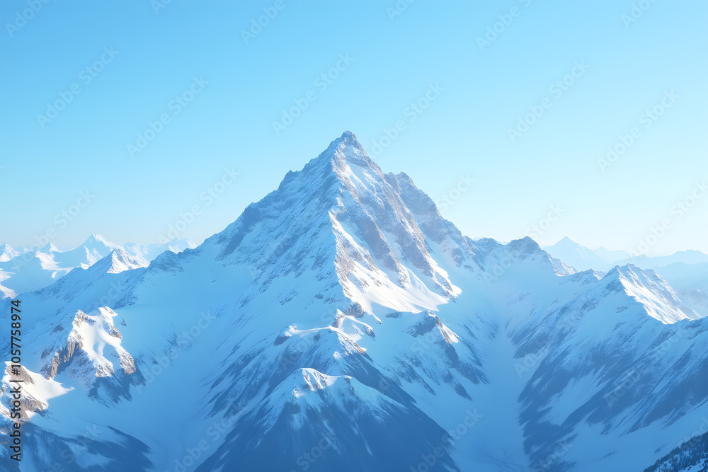 Obraz premium Drone footage of a snow-capped mountain peak with a clear blue sky above it
