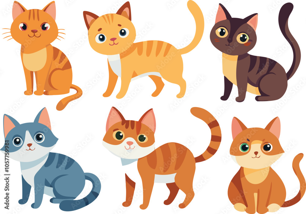 Fototapeta premium Cute Cartoon Cats Collection Set Illustration Design