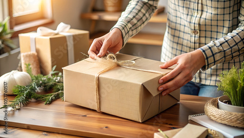 Hands Placing Gift in Return Box with Shipping Materials (Close-Up)