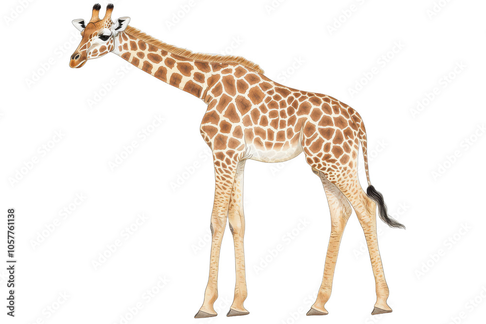 Obraz premium Giraffe standing tall isolated transparent background