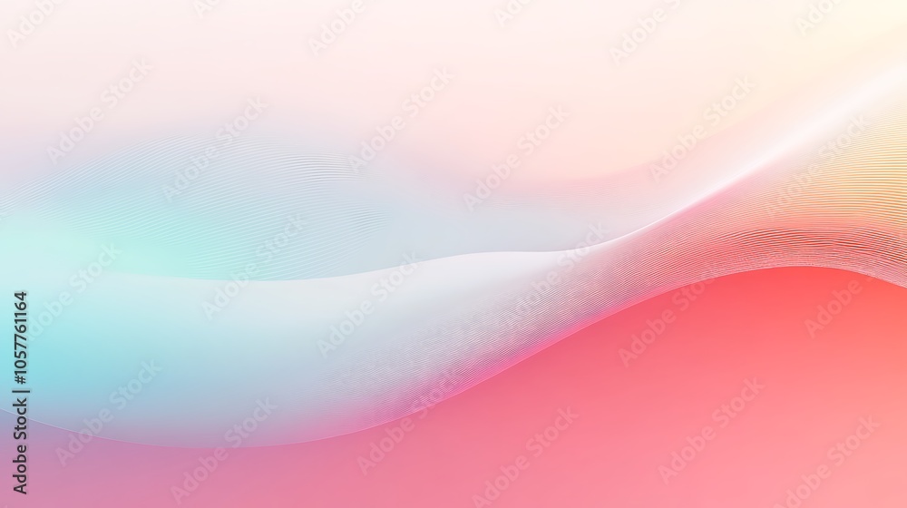 Fototapeta premium Soft gradient waves of pastel colors flowing smoothly across the image, creating a calming and abstract background perfect for adding a touch of serenity to any design project.