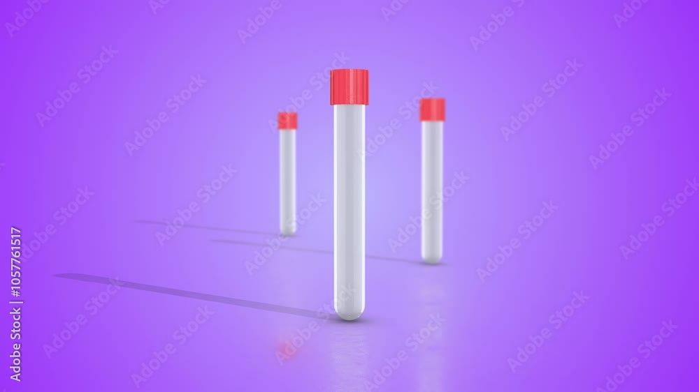 3D Blood Test Tubes on a Reflective Floor. Blood Sample Glass Container 3D. 4K 3D Blood Test Tubes on a Reflective Floor. Blood Sample Glass Container 3D. 4K