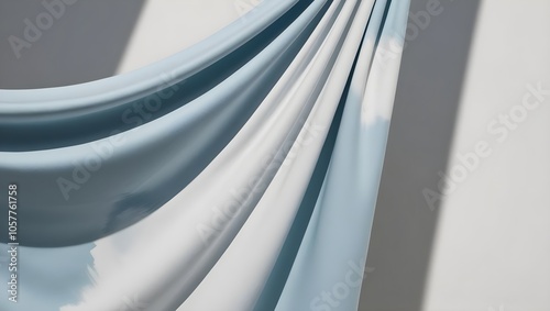 Flowing pastel blue and white fabric drapes elegantly.