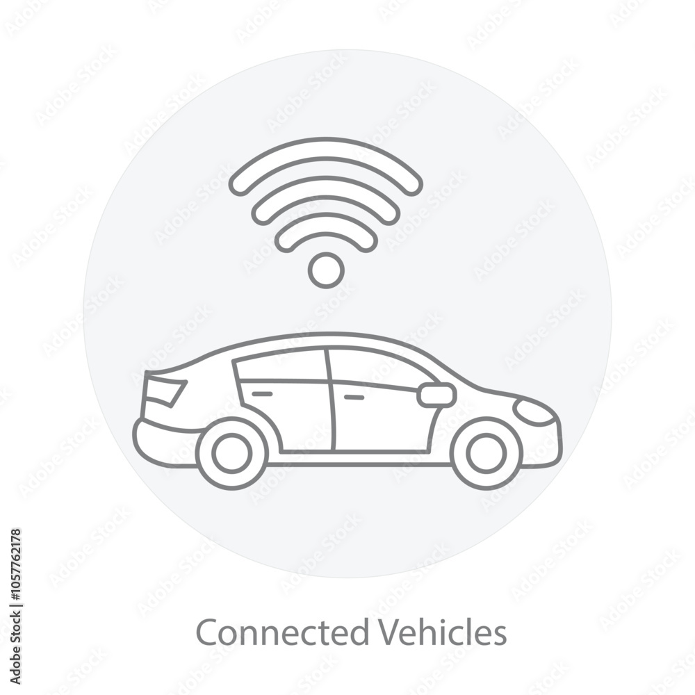 Connected Vehicles Icon – Car with Wireless Signal, Indicating Smart Transportation Integration Connected Vehicles Icon – Car with Wireless Signal, Indicating Smart Transportation Integration