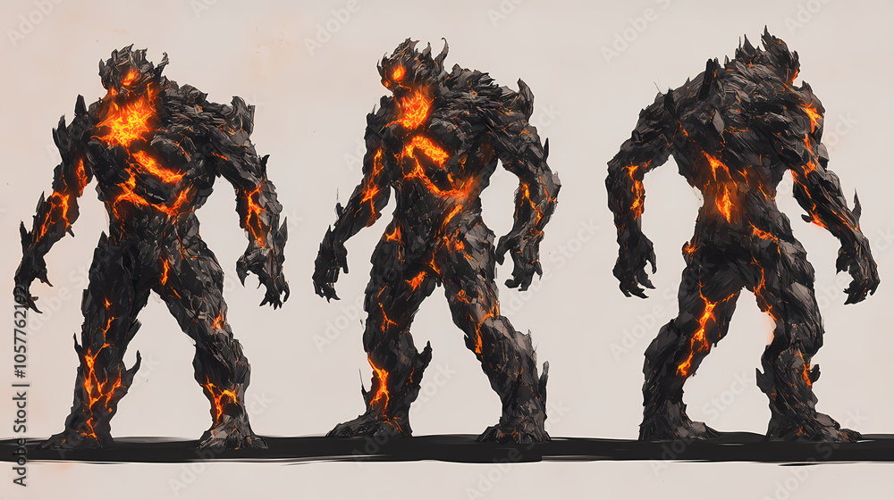 Ferocious lava golems, born from volcanic eruptions, with molten rock bodies - generative ai. Earth Elemental Golem. Illustration Ferocious lava golems, born from volcanic eruptions, with molten rock bodies - generative ai. Earth Elemental Golem. Illustration