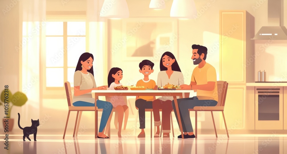 Happy Indian family enjoying dinner together in a modern home Happy Indian family enjoying dinner together in a modern home