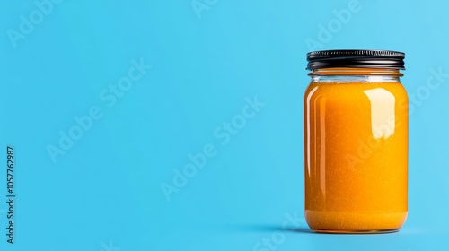 Minimalist Flat Design: modern orange marmalade jar, simple shapes Use warm palette 