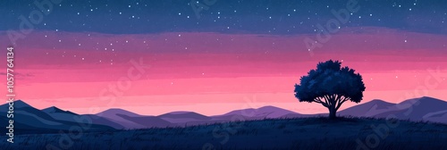 Retro Dreamy Landscape, Cool Tones Palette: Serene Outdoor Astronomy Background Scene 