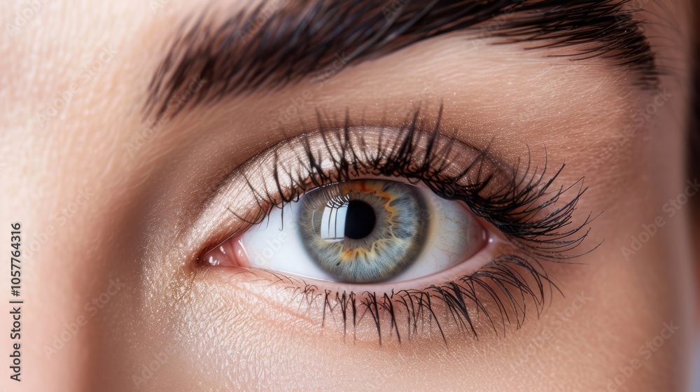 Hazel female eye with curled long eyelashes Hazel female eye with curled long eyelashes