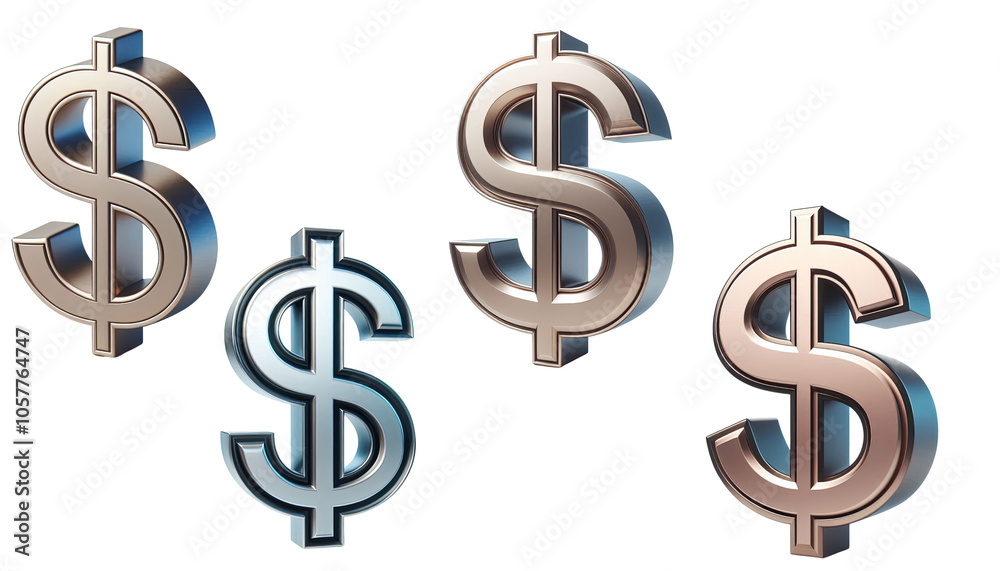 3D Dollar Signs - Metallic Gold and Silver Currency Symbols.