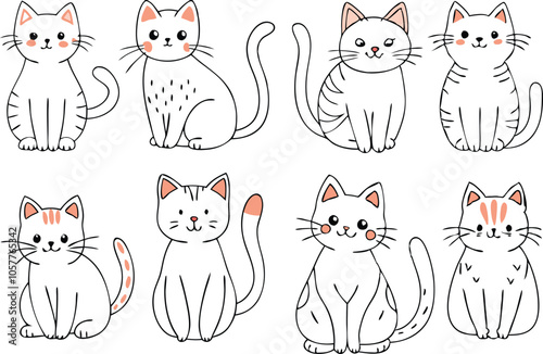 Cute Cartoon Cats Illustration White Background