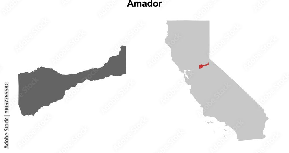 Fototapeta premium Amador County (California) blank outline map set