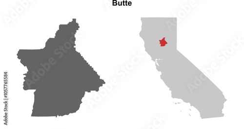 Butte County (California) blank outline map set photo