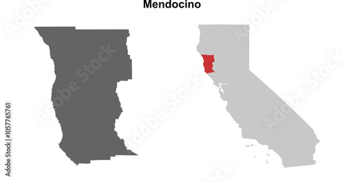Mendocino County (California) blank outline map set