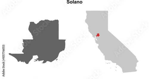Solano County (California) blank outline map set