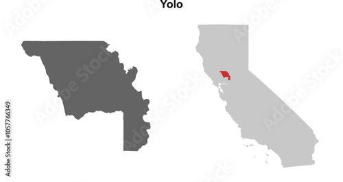 Yolo County (California) blank outline map set